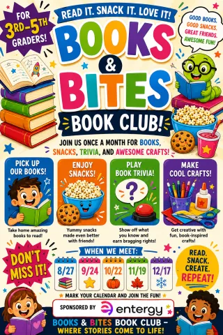 Books &amp; Bites Book Club (3rd-5th Grade)/Club de lectura Books &amp; Bites (3.º a 5.º grado)